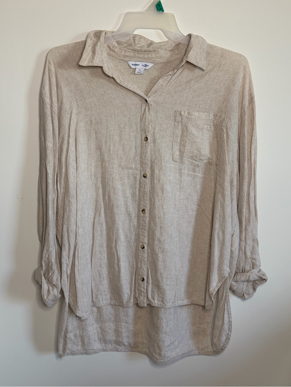 Old Navy Women's Beige Button-Down Linen Blend Shirt